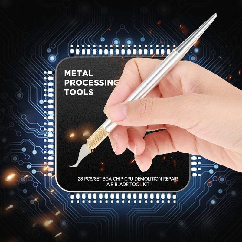 Wal front BGA Chip Repair Blade Set, IC Chip Repair Thin Blade Tool CPU Remover Circuit Board Motherboard Repair Knife with 27 Blades and 1 Handle - Image 2