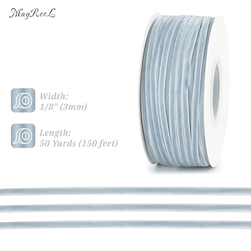 MAYREEL 1/8 Inch Dusty Blue Velvet Ribbon Thin Slate Blue Vintage Ribbon for Wedding Invitations Gift Wrapping Party Favor Boxes 50 Yards - Image 2