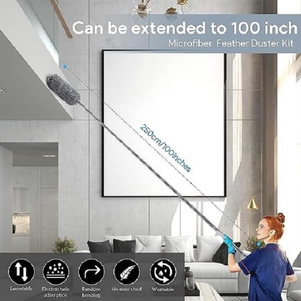 ZUNBELLA Microfiber Duster for Home CleaningWall Cleaning mop with Long HandleCeiling Fan Cleaner and DusterHome ProductsMicrofiber DusterFan Ceiling HandleWall Cleaner Brush Long Handle 45842 - Image 3