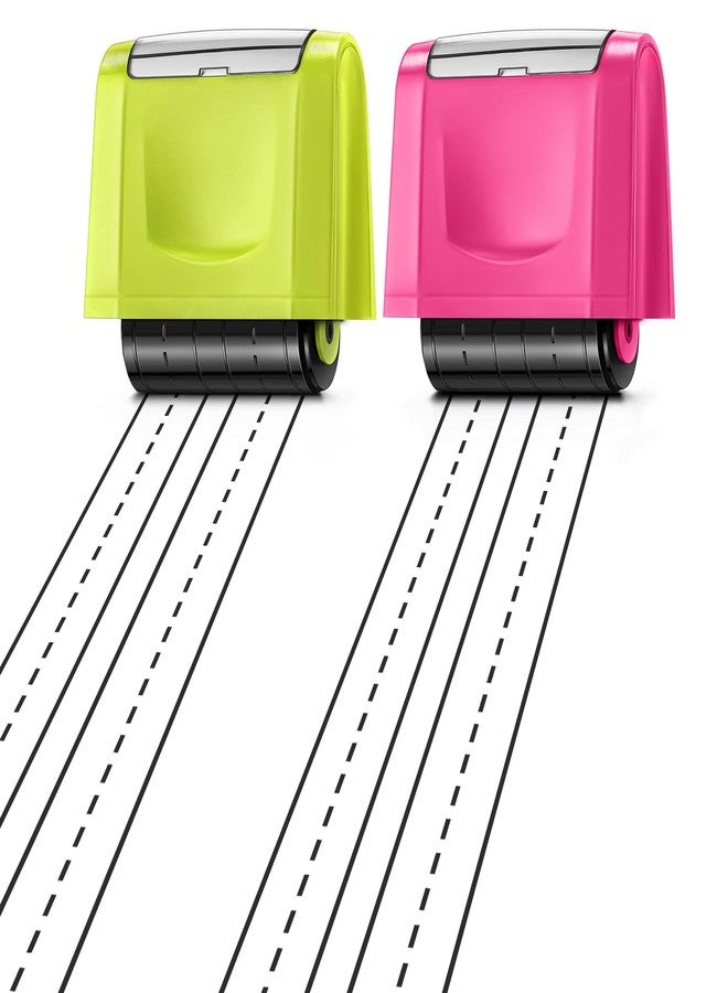 Sherr شعار 2 عبوة طوابع دوارة مزدوجة بخط متقطع طوابع ذاتية الحبر حبر أسود أداة ممارسة الكتابة للمعلمين في الفصول الدراسية للمدارس الابتدائية التعليم الخاص رياض الأطفال (أخضر، وردي) - Image 1