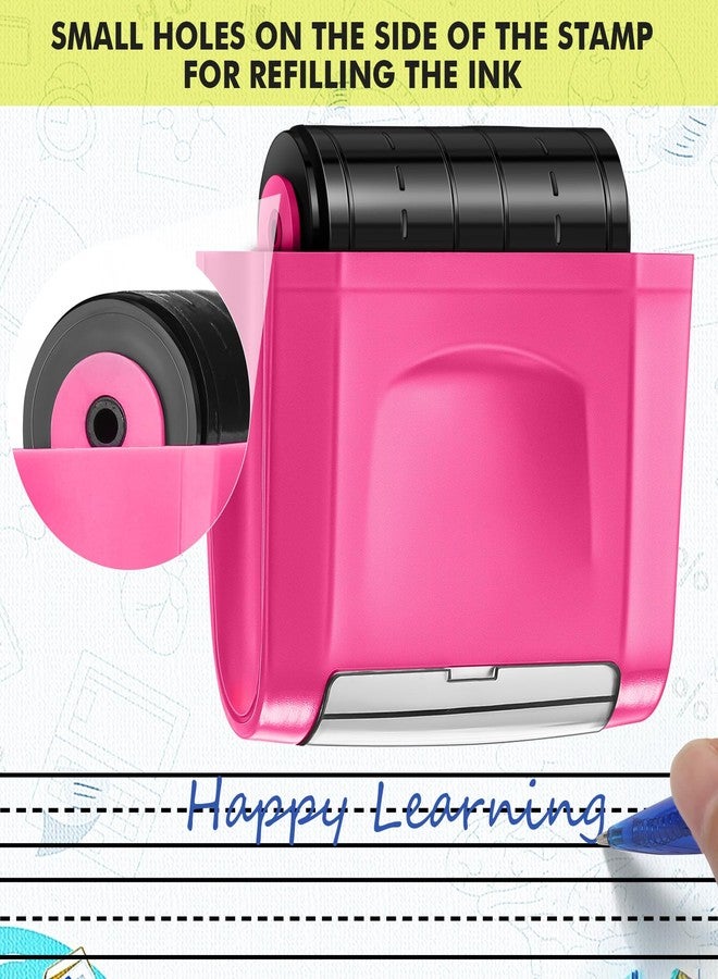 Sherr شعار 2 عبوة طوابع دوارة مزدوجة بخط متقطع طوابع ذاتية الحبر حبر أسود أداة ممارسة الكتابة للمعلمين في الفصول الدراسية للمدارس الابتدائية التعليم الخاص رياض الأطفال (أخضر، وردي) - Image 4