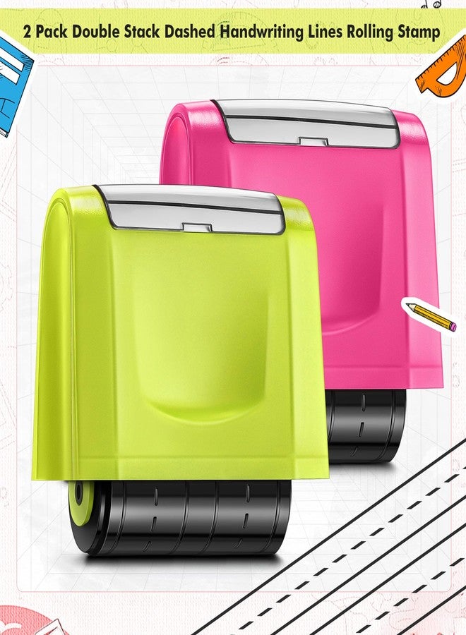 Sherr شعار 2 عبوة طوابع دوارة مزدوجة بخط متقطع طوابع ذاتية الحبر حبر أسود أداة ممارسة الكتابة للمعلمين في الفصول الدراسية للمدارس الابتدائية التعليم الخاص رياض الأطفال (أخضر، وردي) - Image 2