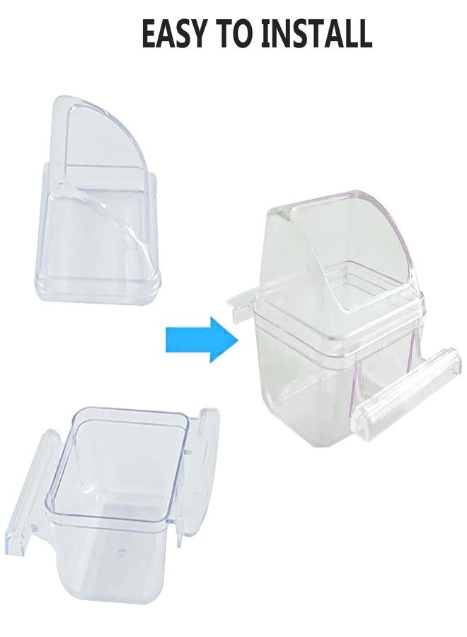 Yamibobo 2 Pack Bird Feeder Bowl Clear Water Container Bird Cage Dish No Mess Parakeet Hanging Food Cup for Cage Plastic Parakeet Feeder with Perch - Image 3
