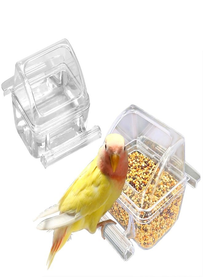 Yamibobo 2 Pack Bird Feeder Bowl Clear Water Container Bird Cage Dish No Mess Parakeet Hanging Food Cup for Cage Plastic Parakeet Feeder with Perch - Image 1