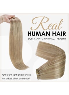 Full Shine Seamless Clip in Hair Extensions Blonde Highlights 12 Inch Human Hair Clip in Extensions Straight Hair Color 16P22 Soft Hair Blonde Clip in Hair Extensions Full Head 8 Pcs 80 Gram 