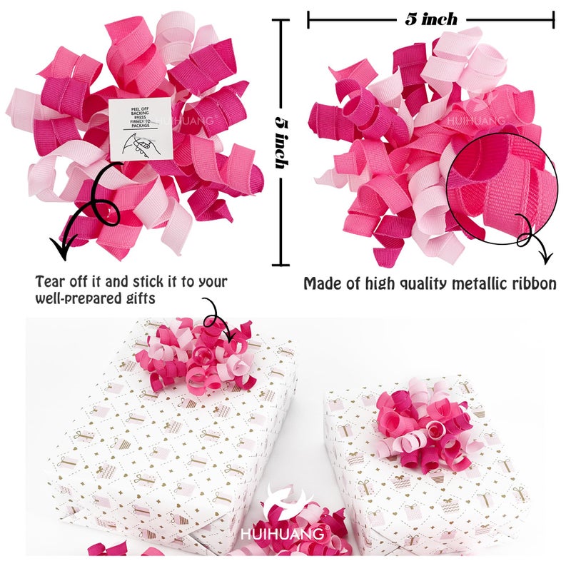 HUIHUANG Pink Bows for Gift Wrapping Self Adhesive Curly Gift Bows Fushcia/Pink/Hot Pink Bows for Presents, Birthday, Wedding Baby Shower Party Favors, Treat Bags- 6 Counts - Image 2