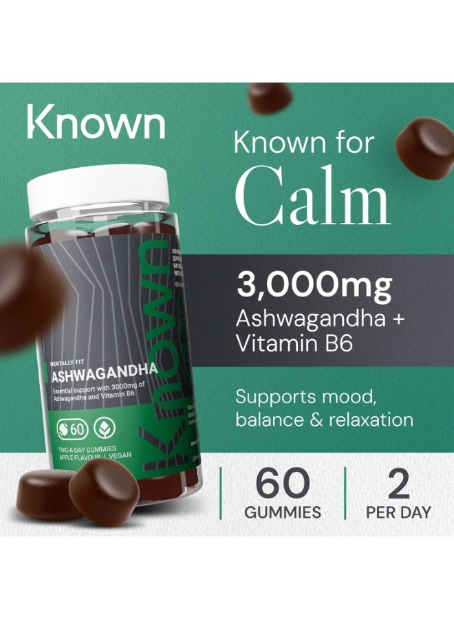 Known 3000mg High Strength Ashwagandha Gummies – Apple Flavour – Chewable Vegan Gummy Supplement – Energy, Mood & Wellbeing Support – 1 Month Supply – Root Extract with Vitamin B6 – for Men & Women - Image 2