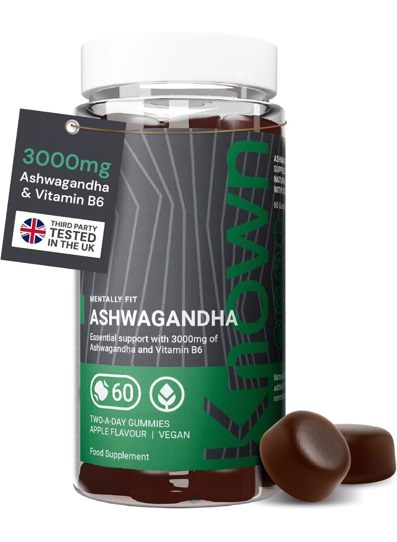 Known 3000mg High Strength Ashwagandha Gummies – Apple Flavour – Chewable Vegan Gummy Supplement – Energy, Mood & Wellbeing Support – 1 Month Supply – Root Extract with Vitamin B6 – for Men & Women - Image 1
