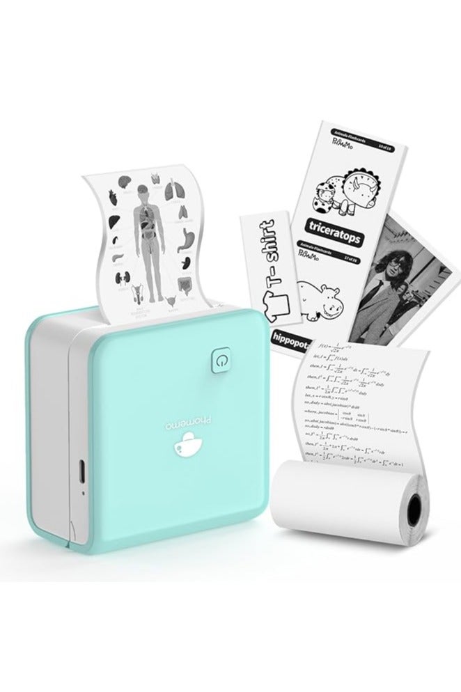 Phomemo M02Pro Mini Printer - Mini Thermal Pocket Printer Compatible with iOS & Android, 300DPI Bluetooth Portable Sticker Printer for Documents, Photo, Work List - Ice Cream Green - Image 1