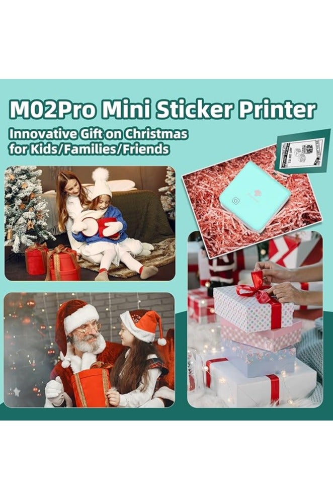Phomemo M02Pro Mini Printer - Mini Thermal Pocket Printer Compatible with iOS & Android, 300DPI Bluetooth Portable Sticker Printer for Documents, Photo, Work List - Ice Cream Green - Image 2