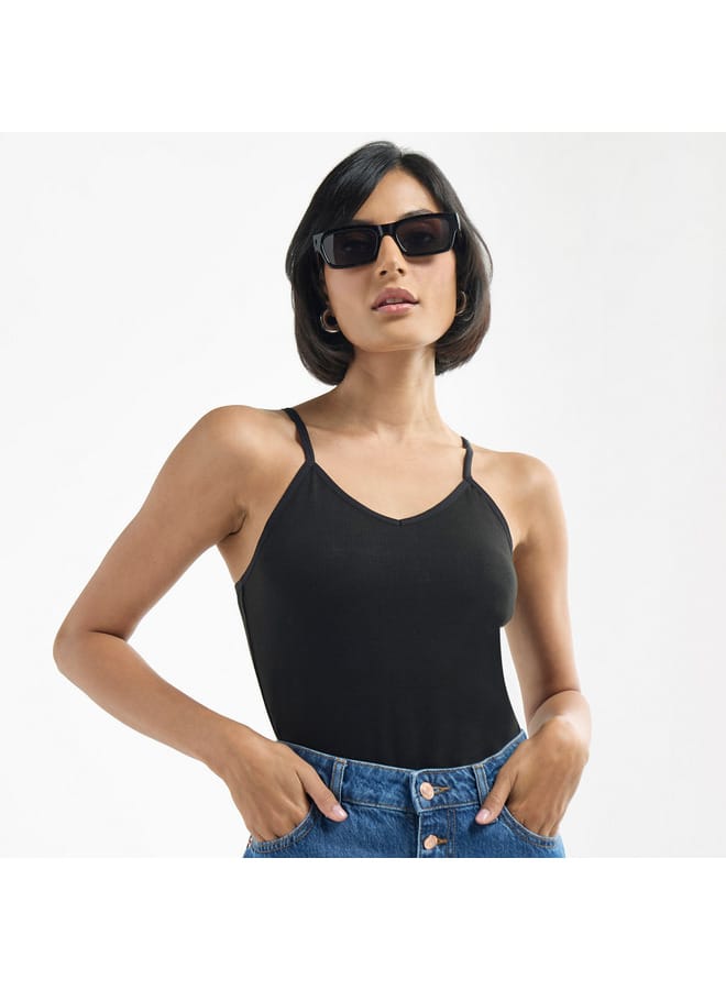 Splash FAV Ribbed Sleeveless Bodysuit with V-neck  - Image 1