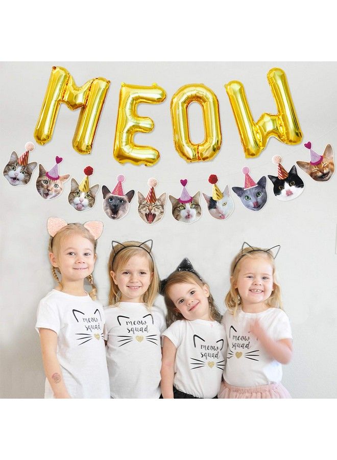 Bessmoso Funny Cat Party Garland Meow Letter Balloons Cats Faces With Party Hats Banner Kitten Bunting Photo Props For Cat Theme Birthday Party Pet Adoption Party Supplies - Image 4
