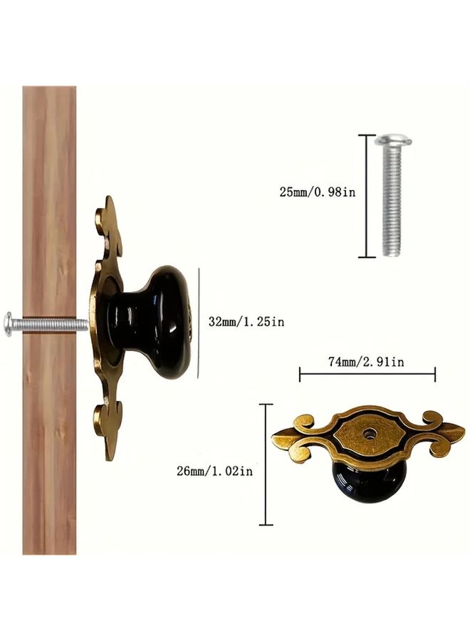 4pcs Vintage Ceramic Cabinet Handles with Polished Zinc Alloy Base Intricate Floral Design Black And Golden Durable Drawer Pulls For Dressers Wardrobes Kitchen Cabinets Home Decor Wardrobe Enhancements Glossy Ceramic Top Cabinet Furniture - Image 2
