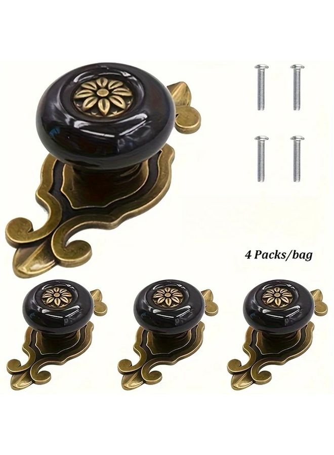 4pcs Vintage Ceramic Cabinet Handles with Polished Zinc Alloy Base Intricate Floral Design Black And Golden Durable Drawer Pulls For Dressers Wardrobes Kitchen Cabinets Home Decor Wardrobe Enhancements Glossy Ceramic Top Cabinet Furniture - Image 5