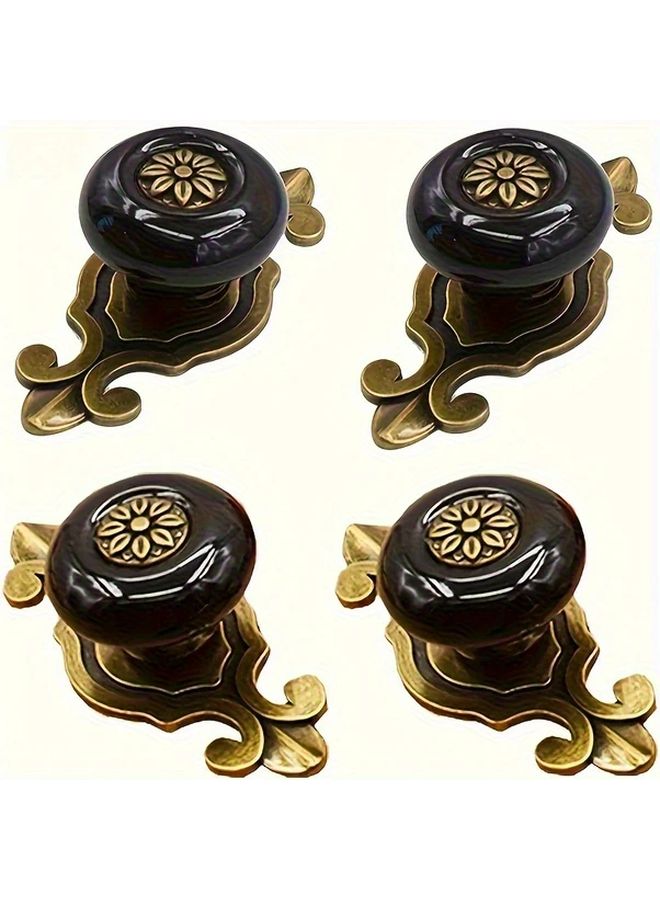 4pcs Vintage Ceramic Cabinet Handles with Polished Zinc Alloy Base Intricate Floral Design Black And Golden Durable Drawer Pulls For Dressers Wardrobes Kitchen Cabinets Home Decor Wardrobe Enhancements Glossy Ceramic Top Cabinet Furniture - Image 1
