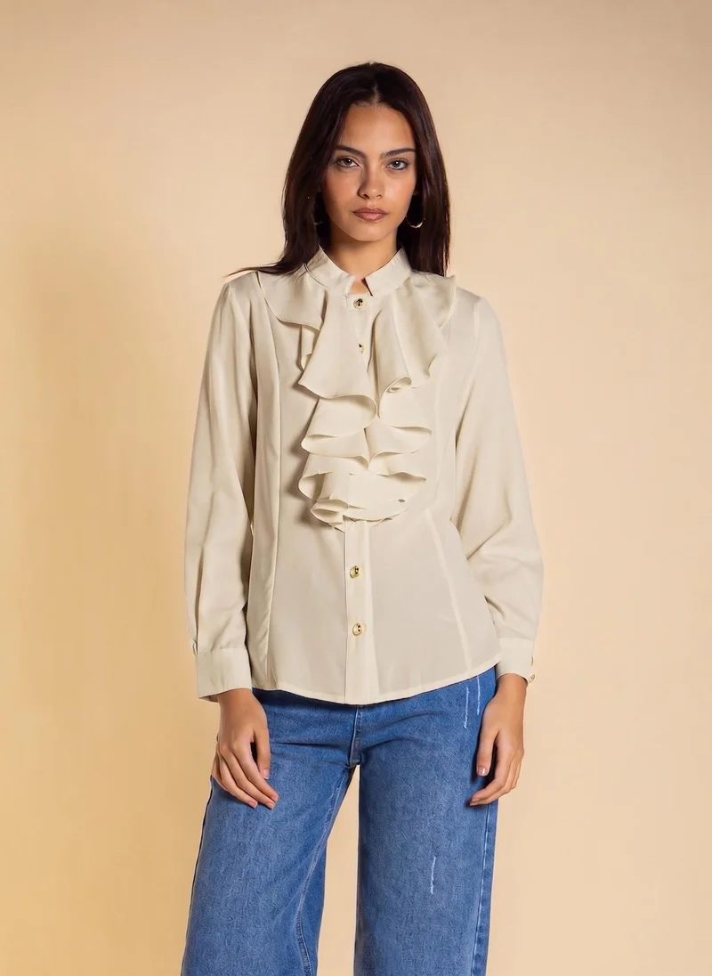 SHAPES DETAILED RUFFLE BLOUSE