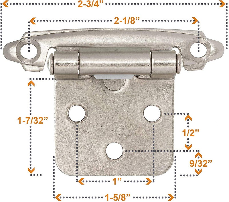 DecoBasics Polished Chrome Cabinet Hinges for Kitchen Cabinets (25 Pair -50 Pcs) -1/2" Overlay (Variable) -Self Closing Kitchen Cabinet Hinges Flush Mount w/Silicon Bumpers & Upgraded Screws - Image 5
