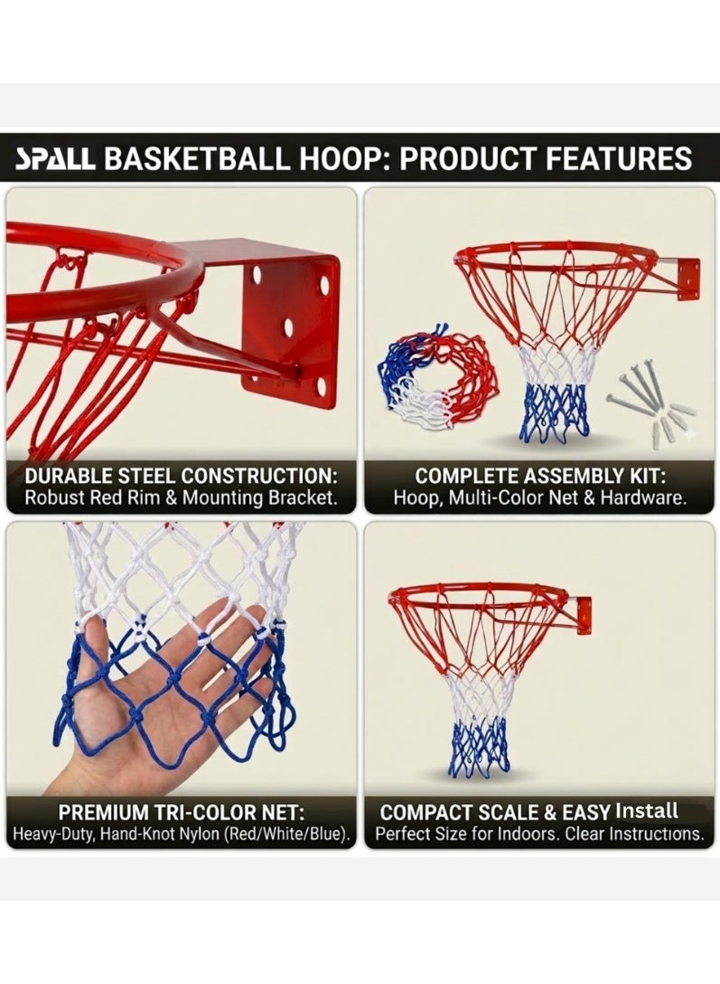 Spall Basketball Hoop with Net Heavy Duty Steel Ring Outdoor Indoor Basketball Rim Replacement Durable Basketball Goal for Wall or Backboard - Image 3