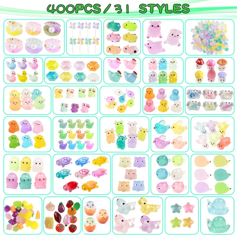 LJMBOEN 400pcs Luminous Mini Resin Animal in The Dark Tiny Miniature Figures Ornament Duck Frog Mushroom Owl Dog Rabbit Crab Dolphin Shell Fairy Garden Accessories Aquarium Landscape Bonsai Decor - Image 2