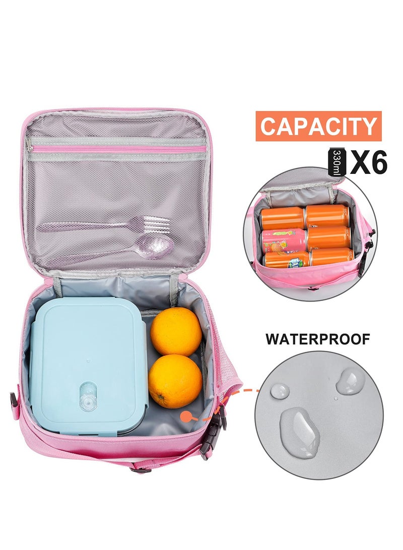 Children'S Lunch Box, Rainbow Laser Tote Leakproof Insulated Lunch Bag Reusable Insulated Bento Bag Picnic Ice Bag Girls (Pink)  - Image 4