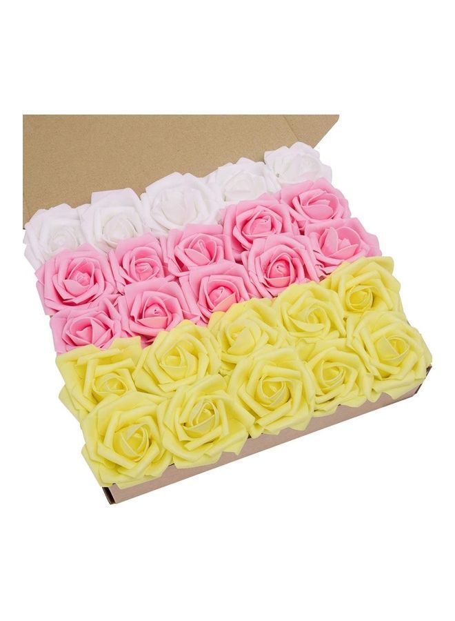 NIBEMINENT 25-Piece Artificial Roses Flower Real Touch Multicolour - Image 1