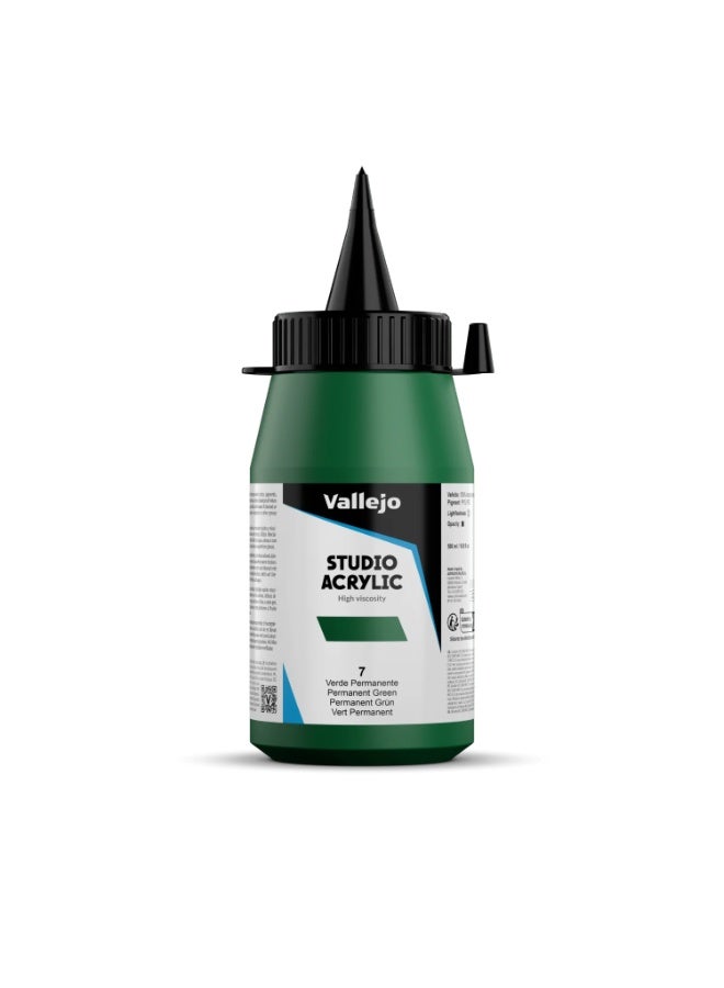 فاليجو طلاء أكريليك للفنانين 7 أخضر دائم 500 مل - درجة الاستوديو، مقاوم للضوء وغير سام