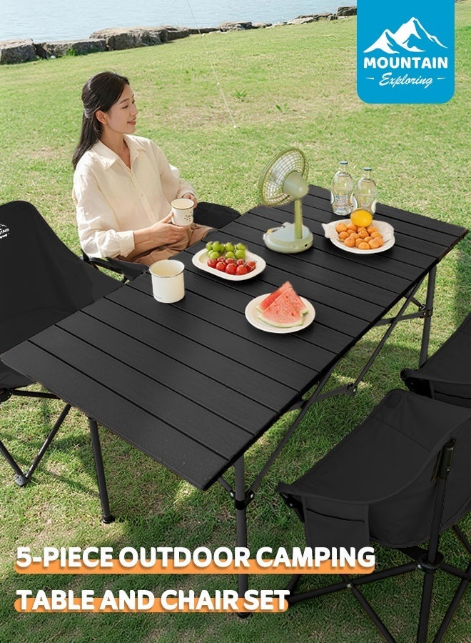 استكشاف الجبال طقم طاولة وكراسي قابلة للطي من 5 قطع للتخييم الخارجي مع حقيبة تخزين – قوي التحمل، سهل الحمل والتخزين، مناسب للنزهات العائلية والشواء - Image 1