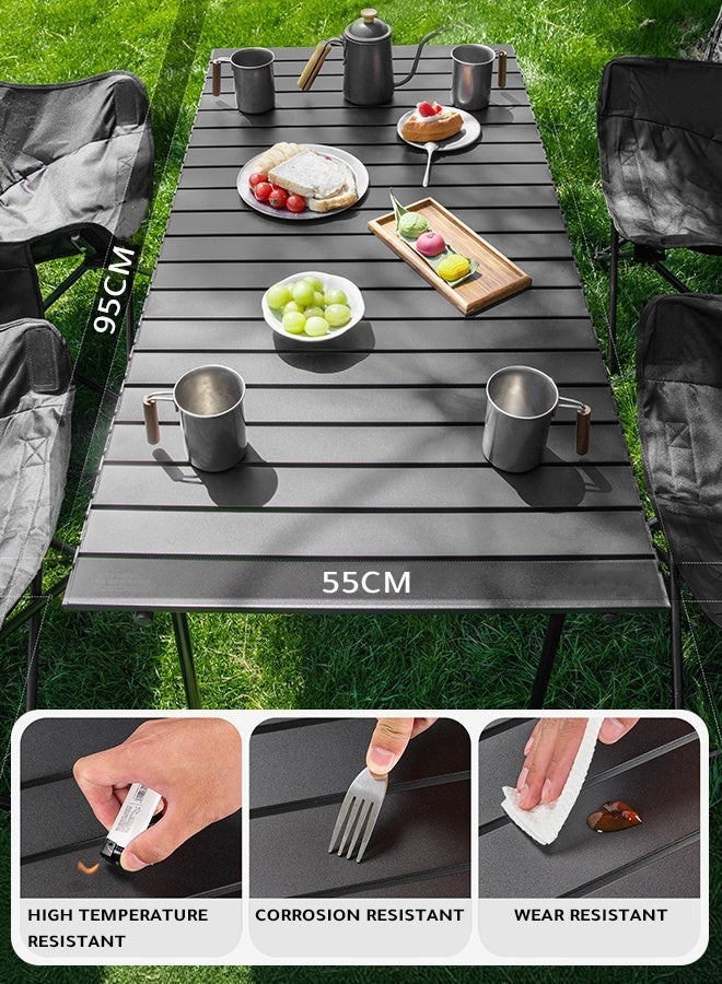 استكشاف الجبال طقم طاولة وكراسي قابلة للطي من 5 قطع للتخييم الخارجي مع حقيبة تخزين – قوي التحمل، سهل الحمل والتخزين، مناسب للنزهات العائلية والشواء - Image 3