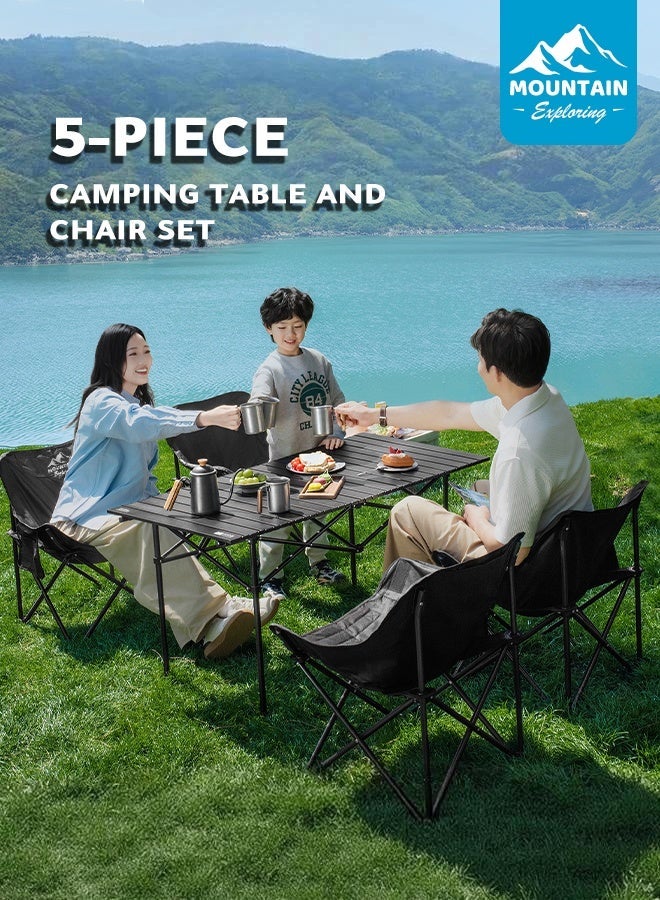 MOUNTAIN EXPLORING 5-Piece Outdoor Camping Folding Table and Chair Set with Storage Bag – Heavy-Duty, Portable and Easy to Store, Suitable for Family Picnics and BBQs - Image 1