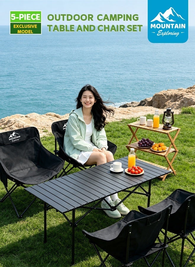 MOUNTAIN EXPLORING 5-Piece Outdoor Camping Folding Table and Chair Set with Storage Bag – Heavy-Duty, Portable and Easy to Store, Suitable for Family Picnics and BBQs5-Piece Outdoor Camping Folding Table and Chair Set with Storage Bag – Heavy-Duty, Portable and Easy to Store, Suitable for Family Picnics and BBQs - Image 1