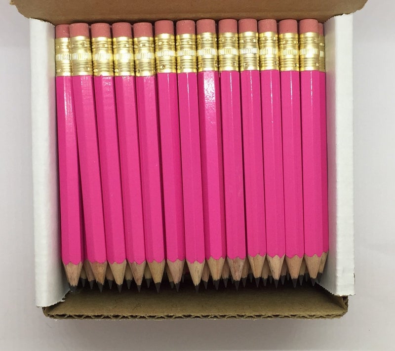 Express Pencils Half Pencils with Eraser - Golf, Classroom, Pew, Short, Mini - Hexagon, Sharpened, Non Toxic, #2 Pencil, Color - Deep Pink, (Box of 48) Golf Pocket Pencils - Image 1