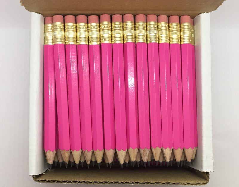 Express Pencils Half Pencils with Eraser - Golf, Classroom, Pew, Short, Mini - Hexagon, Sharpened, Non Toxic, #2 Pencil, Color - Deep Pink, (Box of 48) Golf Pocket Pencils - Image 3