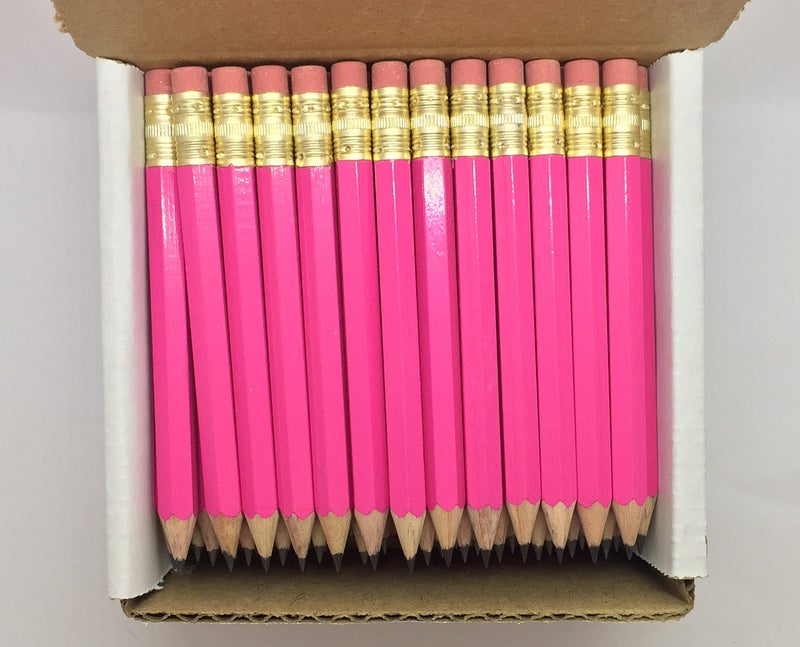 Express Pencils Half Pencils with Eraser - Golf, Classroom, Pew, Short, Mini - Hexagon, Sharpened, Non Toxic, #2 Pencil, Color - Deep Pink, (Box of 48) Golf Pocket Pencils - Image 2