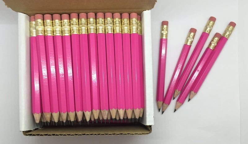 Express Pencils Half Pencils with Eraser - Golf, Classroom, Pew, Short, Mini - Hexagon, Sharpened, Non Toxic, #2 Pencil, Color - Deep Pink, (Box of 48) Golf Pocket Pencils - Image 5