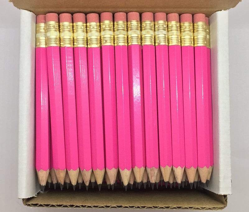 Express Pencils Half Pencils with Eraser - Golf, Classroom, Pew, Short, Mini - Hexagon, Sharpened, Non Toxic, #2 Pencil, Color - Deep Pink, (Box of 48) Golf Pocket Pencils - Image 4