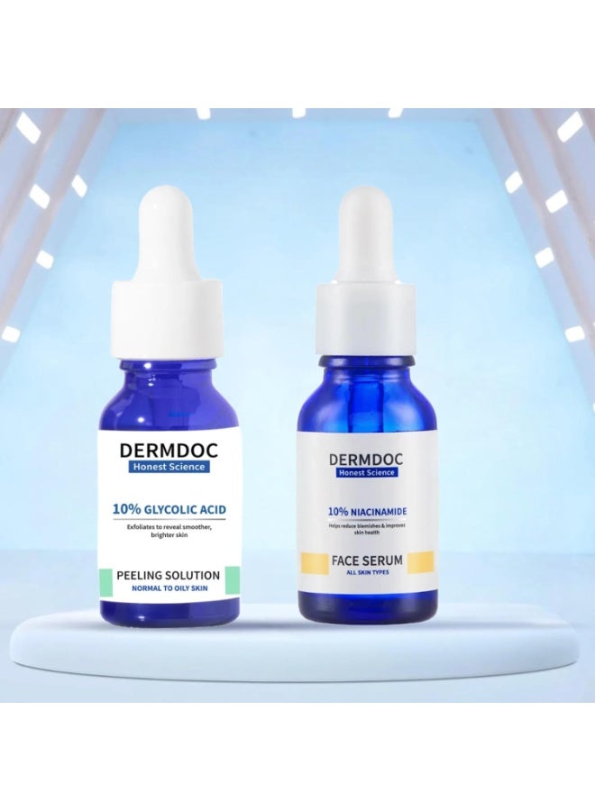 DermDoc Skin Glow Pack of Two Serum – Glycolic acid serum(15ml) & Niacinamide Brightening Serum (15ml) | Pore Cleansing | Fragrance-Free | Oily Skin & Glow Formula - Image 1