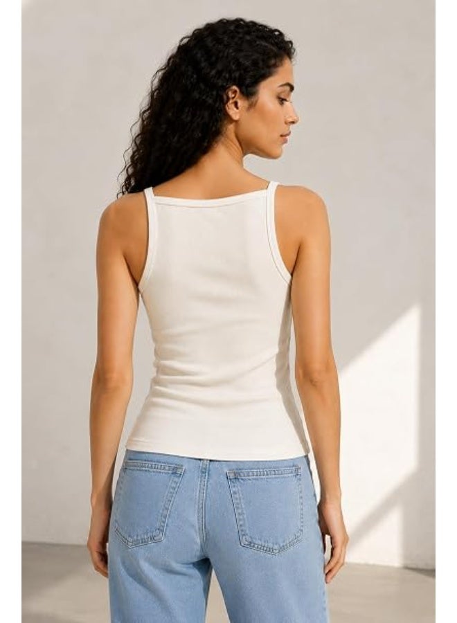 Nileton Women's Basic Ribbed Knit - Cotton Boat Neck Tank Top - Slim Fit Sleeveless Stretchy Fitted Casual Everyday Tank - Image 2