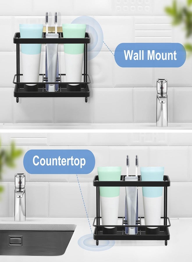 EOFJRUC Toothbrush Holders for Bathrooms, 7 Slots Stainless Steel Toothbrush Toothpaste Holder, Bathroom Accessories Organizer Accessories with Tray for Countertop & Sink Black - Image 4