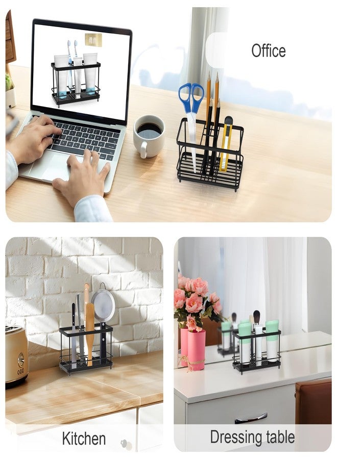 EOFJRUC Toothbrush Holders for Bathrooms, 7 Slots Stainless Steel Toothbrush Toothpaste Holder, Bathroom Accessories Organizer Accessories with Tray for Countertop & Sink Black - Image 5