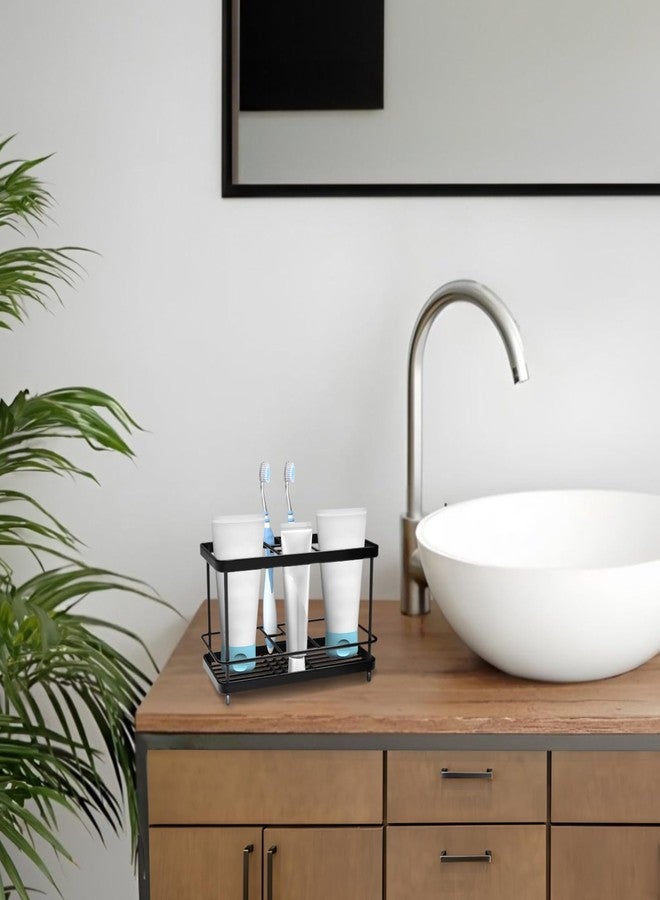 EOFJRUC Toothbrush Holders for Bathrooms, 7 Slots Stainless Steel Toothbrush Toothpaste Holder, Bathroom Accessories Organizer Accessories with Tray for Countertop & Sink Black - Image 3
