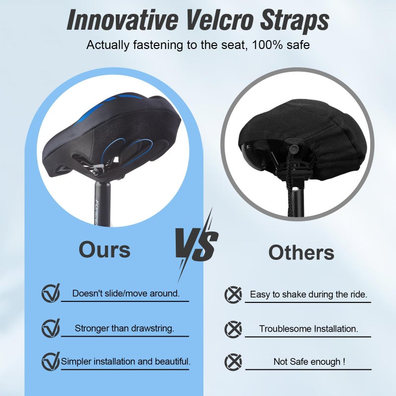 Zacro Bike Seat Cushion - Gel Padded Bike Seat Cover for Men & Women Comfort, Adjustable Velco Secure Bicycle Cushion Saddle, Fit with Peloton Bicycle, Indoor & Outdoor - Image 3