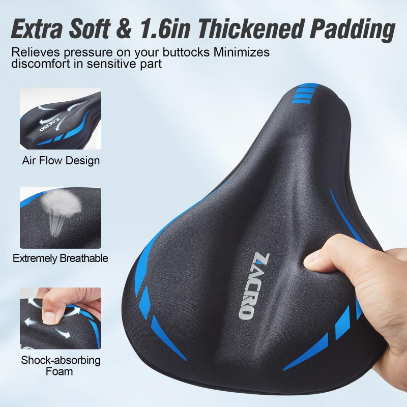 Zacro Bike Seat Cushion - Gel Padded Bike Seat Cover for Men & Women Comfort, Adjustable Velco Secure Bicycle Cushion Saddle, Fit with Peloton Bicycle, Indoor & Outdoor - Image 2