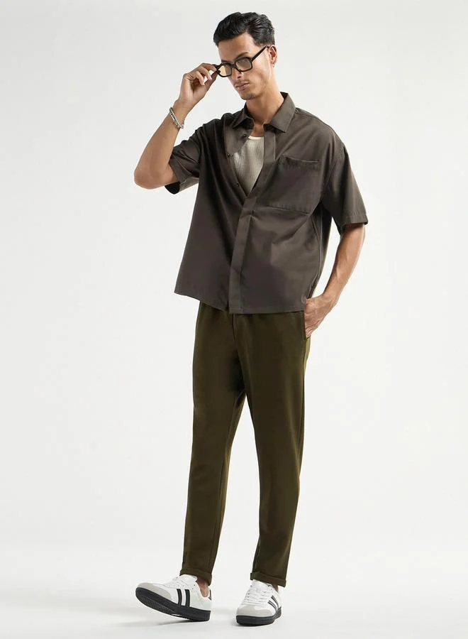 Splash FAV Textured Regular Fit Pants with Flexi Waist and Pockets