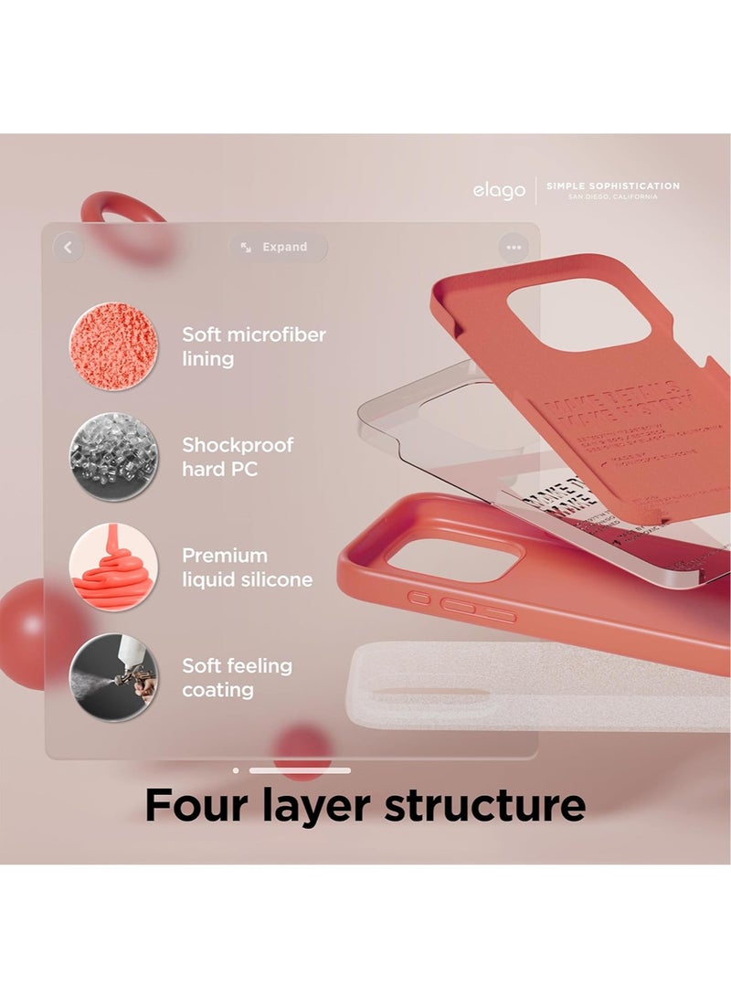 Elago Liquid Silicone for iPhone 15 PRO Case Cover Full Body Protection, Shockproof, Slim, Anti-Scratch Soft Microfiber Lining - Pomelo Pink - Image 3