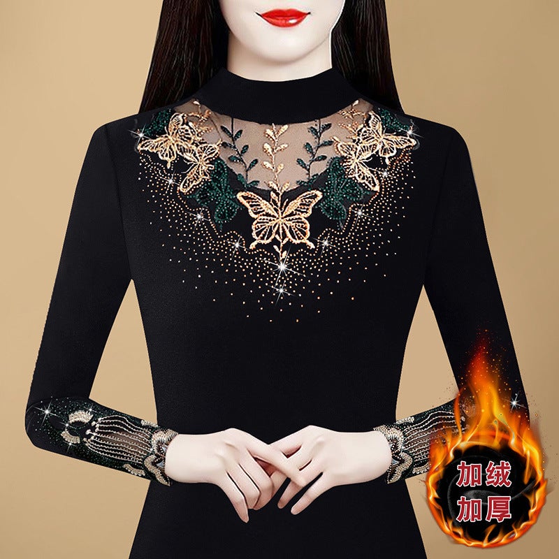 Half-High Collar Bottoming Shirt Women'S Long-Sleeved T-Shirt 2024 Winter New Mother'S Fleece-Lined Top Thickened Inner Shirt - Image 3
