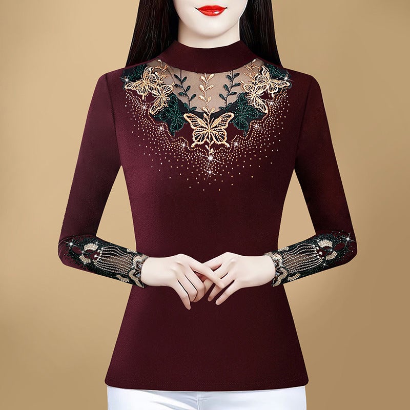 Half-High Collar Bottoming Shirt Women'S Long-Sleeved T-Shirt 2024 Winter New Mother'S Fleece-Lined Top Thickened Inner Shirt - Image 4