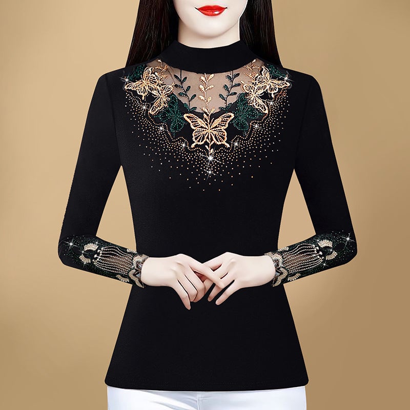 Half-High Collar Bottoming Shirt Women'S Long-Sleeved T-Shirt 2024 Winter New Mother'S Fleece-Lined Top Thickened Inner Shirt - Image 1