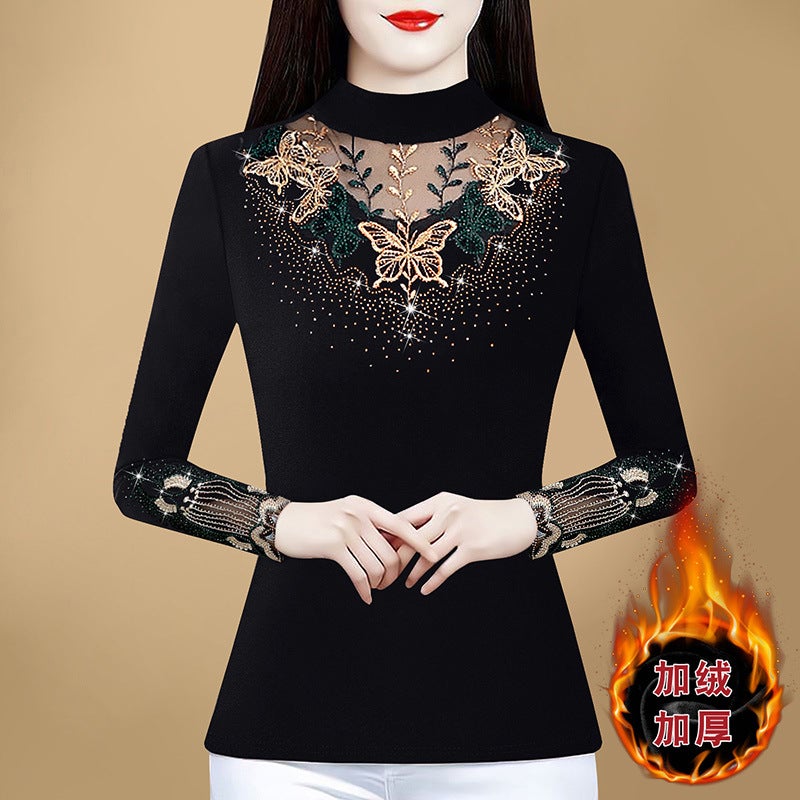 Half-High Collar Bottoming Shirt Women'S Long-Sleeved T-Shirt 2024 Winter New Mother'S Fleece-Lined Top Thickened Inner Shirt - Image 5