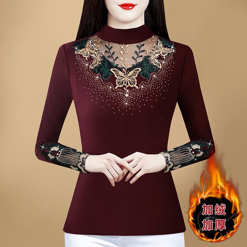 Half-High Collar Bottoming Shirt Women'S Long-Sleeved T-Shirt 2024 Winter New Mother'S Fleece-Lined Top Thickened Inner Shirt - Image 2
