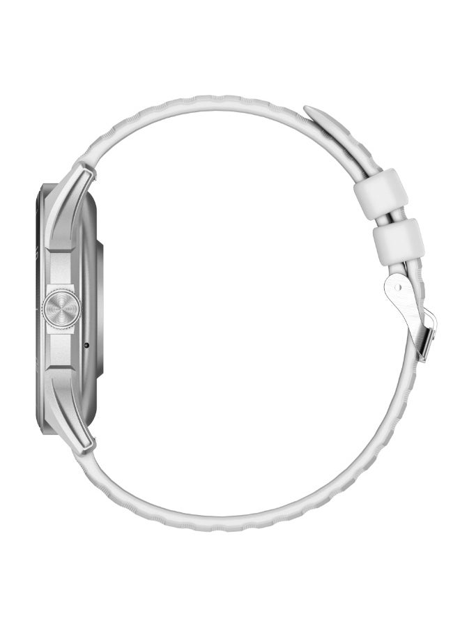 Xcell Classic6 Smartwatch, 1.43" AMOLED Display, Bluetooth Calling, 2 Premium Straps, Heart-Rate/BP/SpO₂, Multi Language, IP68, 7-Day Battery, iOS/Android Compatible- Silver Frame with Grey Strap